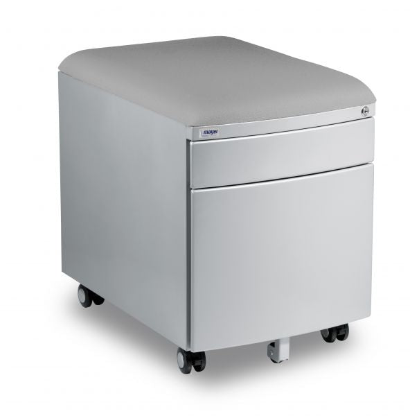 Mayer gray metal container with upholstery